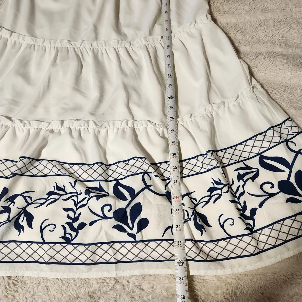Cupshe Womens Sz XL Above Knee Dress White Navy V Neck Tiered Coastal Beach